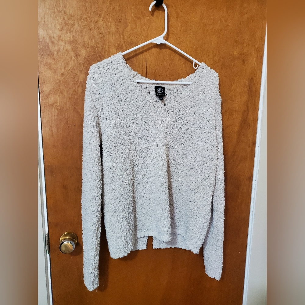 Women's Cozy Cream Sweater With Lace Up Back Detail- Size M